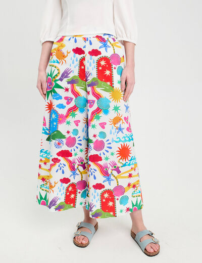Pantalon jupe-culotte blanc femme