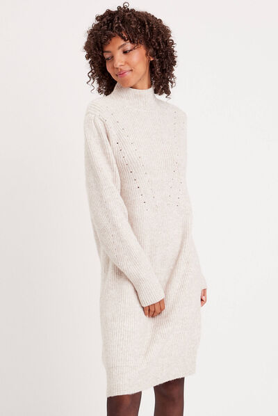 Robe pull moulante col montant sable femme