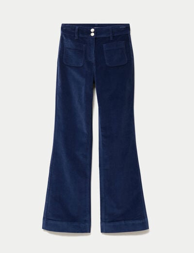 Pantalon bootcut taille haute velours bleu marine femme