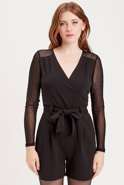 Combishort ceinturée noir femme