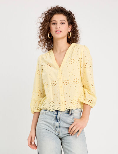 Blouse broderie anglaise jaune clair femme