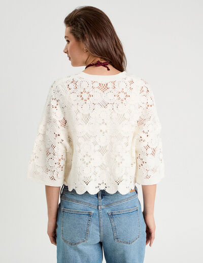 Gilet aspect crochet ecru femme