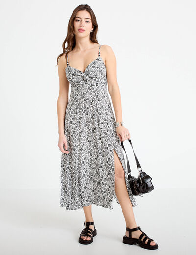 Robe longue d&eacute;collet&eacute; &agrave; fines bretelles blanc femme