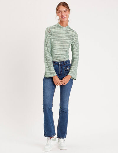 T-shirt ajouré col montant vert pastel femme