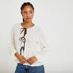 Blouse noeuds contrast&eacute;s ecru femme