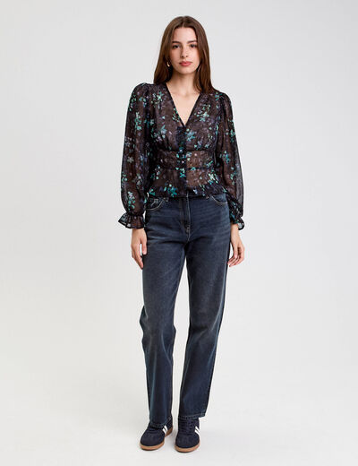 Jeans droit 5 poches denim blue black femme