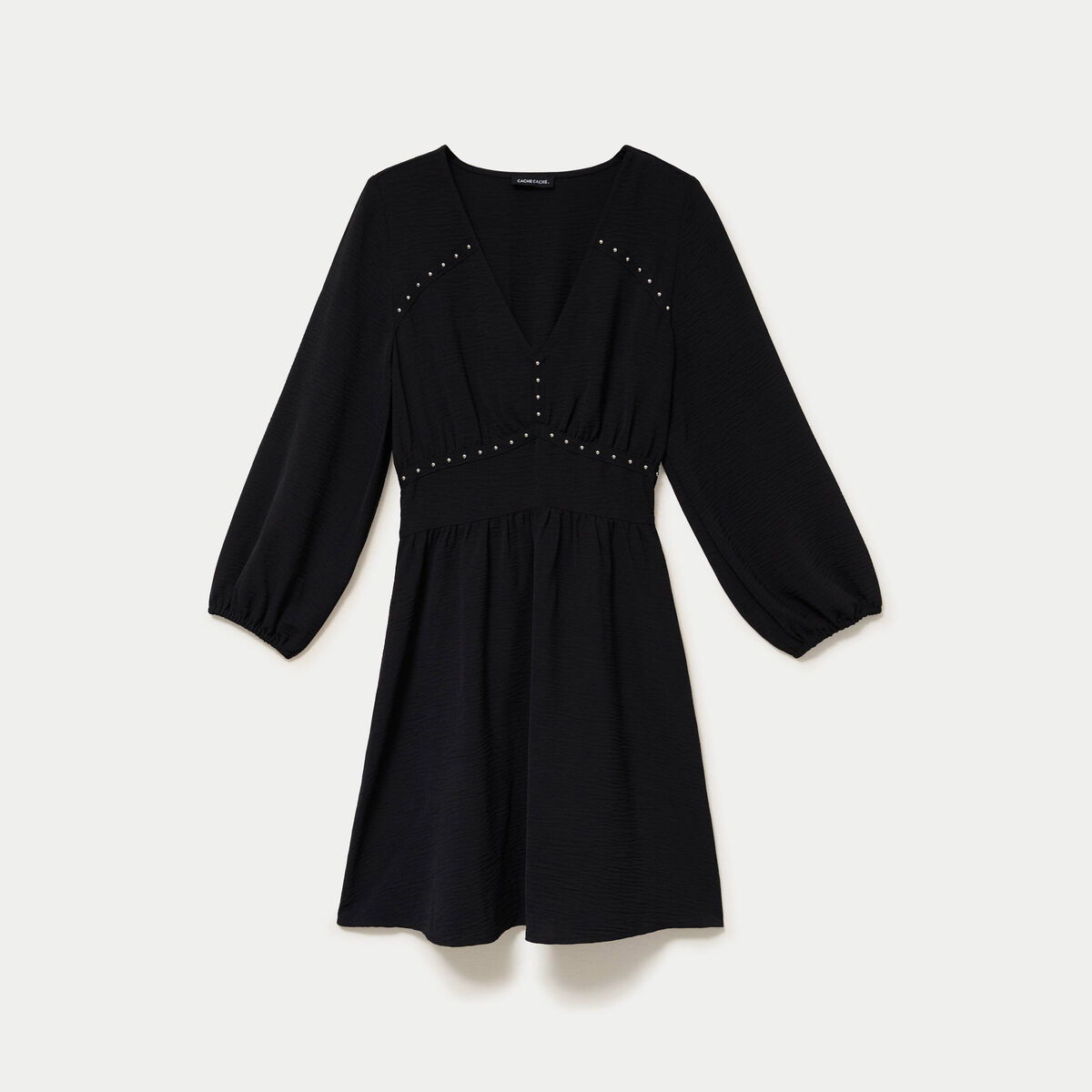 Robe &eacute;vas&eacute;e col v manches longues noir femme