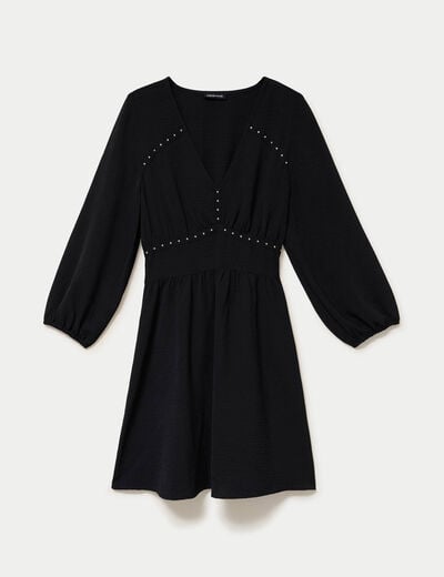 Robe &eacute;vas&eacute;e col v manches longues noir femme