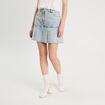Jupe droite plissée en jean denim bleach femme