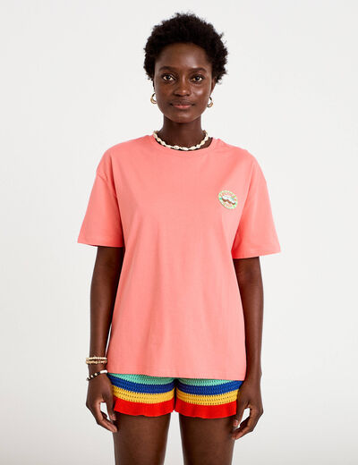 T-shirt oversize manches courtes rose corail femme
