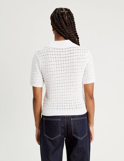 Polo manches courtes ajouré blanc femme