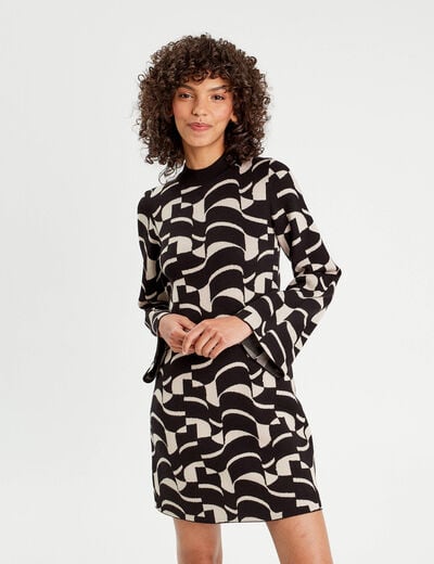 Robe pull évasée col montant blanc femme