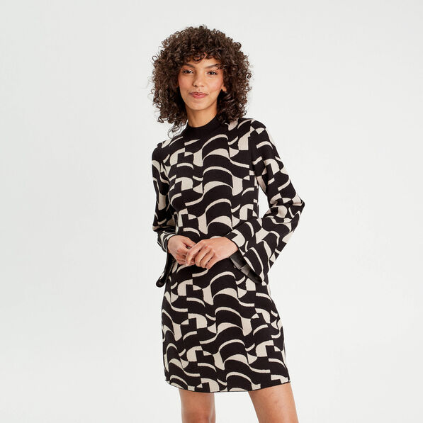 robe pull evasee col montant blanc femme Robe pull évasée col montant blanc femme