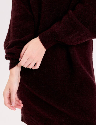 Robe pull col roul&eacute; rouge fonc&eacute; femme