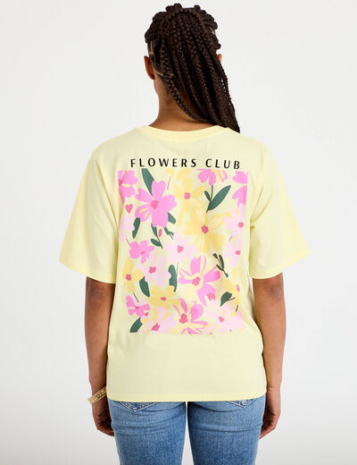 T-shirt col rond manches courtes jaune clair femme