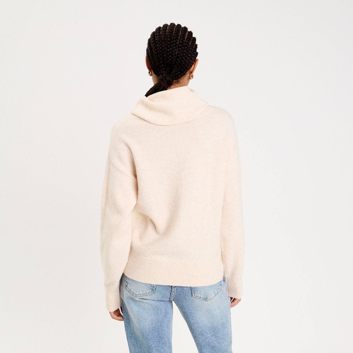 Pull avec col roul&eacute; ecru femme