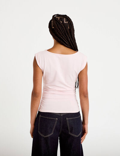 T-shirt ajust&eacute; col bateau sans manches rose clair femme