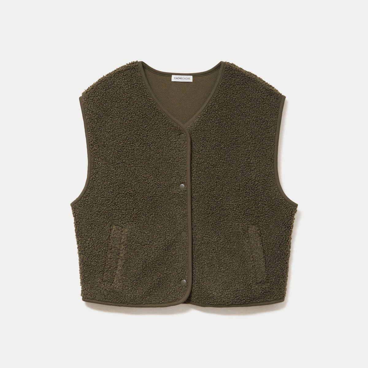 Gilet sans manches effet polaire vert kaki femme