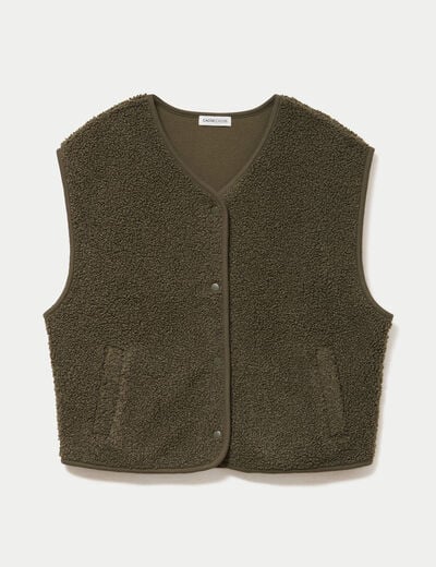 Gilet sans manches effet polaire vert kaki femme