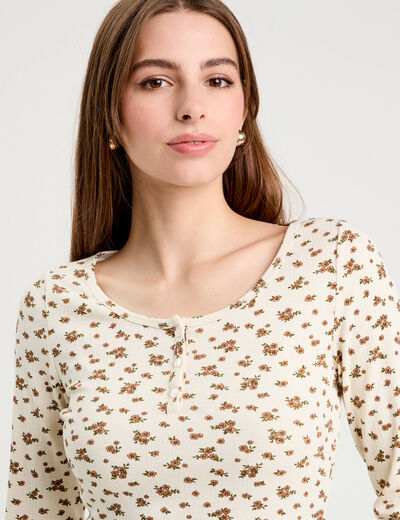 T-shirt manches longues ivoire femme