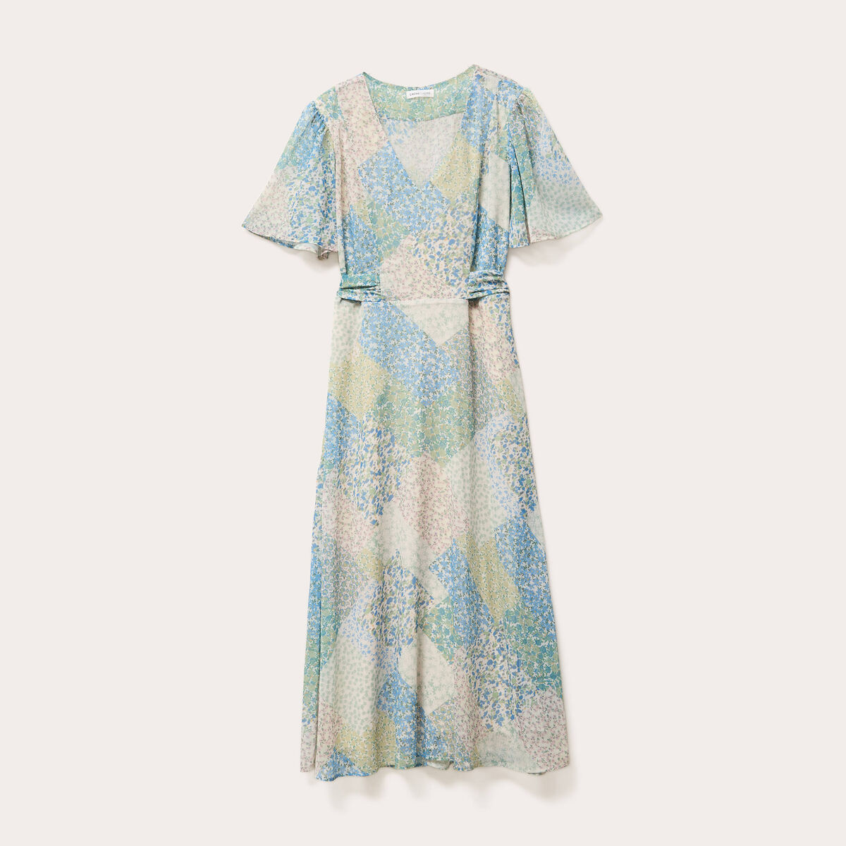 Robe midi évasée col en V bleu pastel femme
