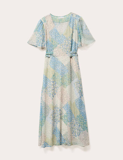 Robe midi évasée col en V bleu pastel femme