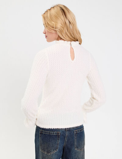Blouse ajour&eacute;e manches longues ivoire femme