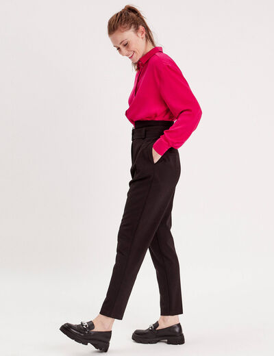 Pantalon cigarette ceinturé noir femme