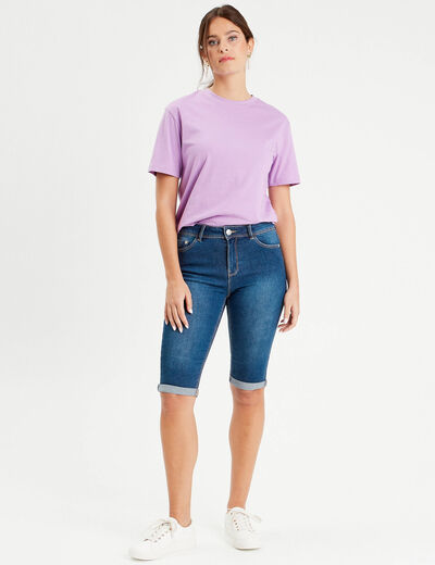 Bermuda slim en jean denim stone femme