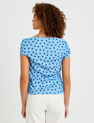 Top pliss&eacute; col bardot sans manches bleu ciel femme