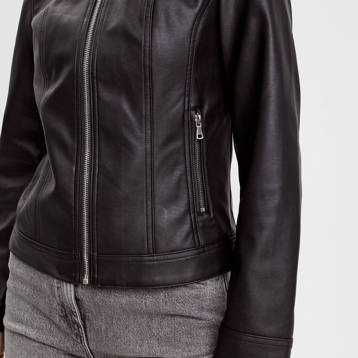 Veste droite zipp&eacute;e noir femme