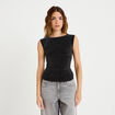 Top ajust&eacute; col rond manches courtes noir femme