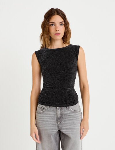 Top ajust&eacute; col rond manches courtes noir femme