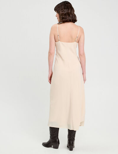 Robe longue ajustée dentelle sable femme