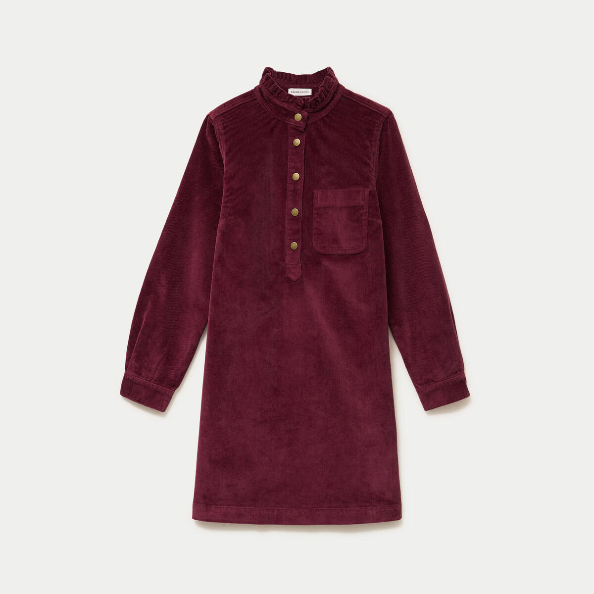 Robe &eacute;vas&eacute;e velours col montant bordeaux femme