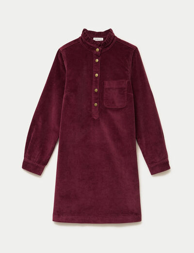 Robe &eacute;vas&eacute;e velours col montant bordeaux femme