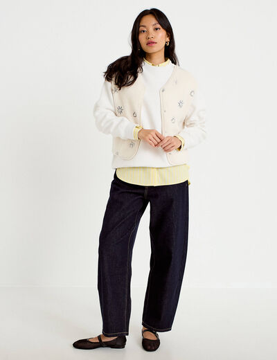 Sweat col rond manches longues ecru femme