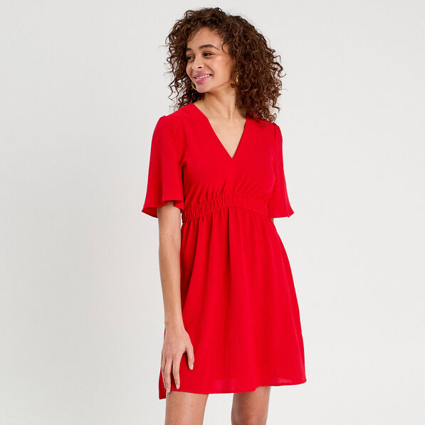 Robe évasée taille élastiquée rouge femme