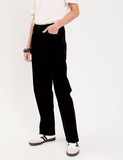 Pantalon droit en velours noir femme