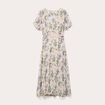 Robe évasée col v manches courtes blanc femme