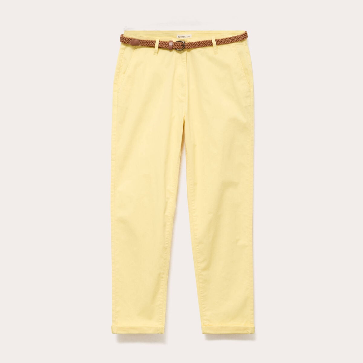 Pantalon chino 7/8&egrave;me jaune pastel femme