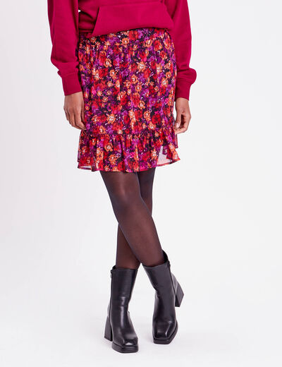 Jupe évasée volantée rose fushia femme