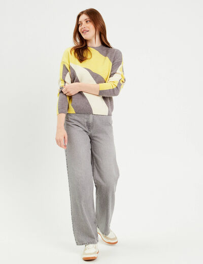 Pull manches longues jaune pastel femme