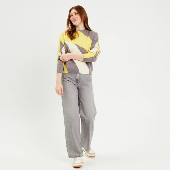 Pull manches longues jaune pastel femme