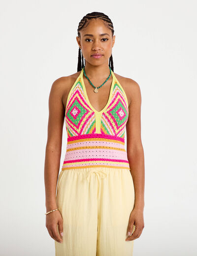 D&eacute;bardeur crochet cropped multicolore femme