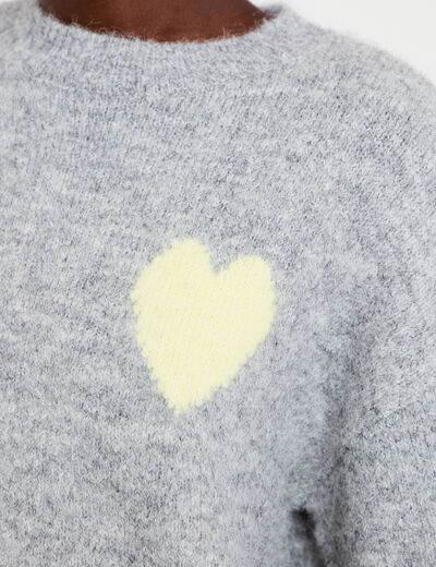 Pull oversize col rond manches longues gris clair femme