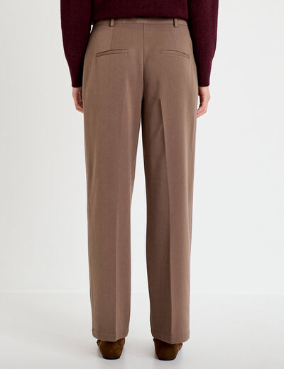 Pantalon large taille haute taupe femme