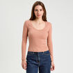 T-shirt manches longues côtelé vieux rose femme