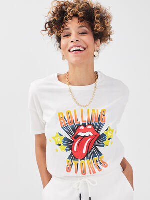T shirt Rolling Stones ecru femme