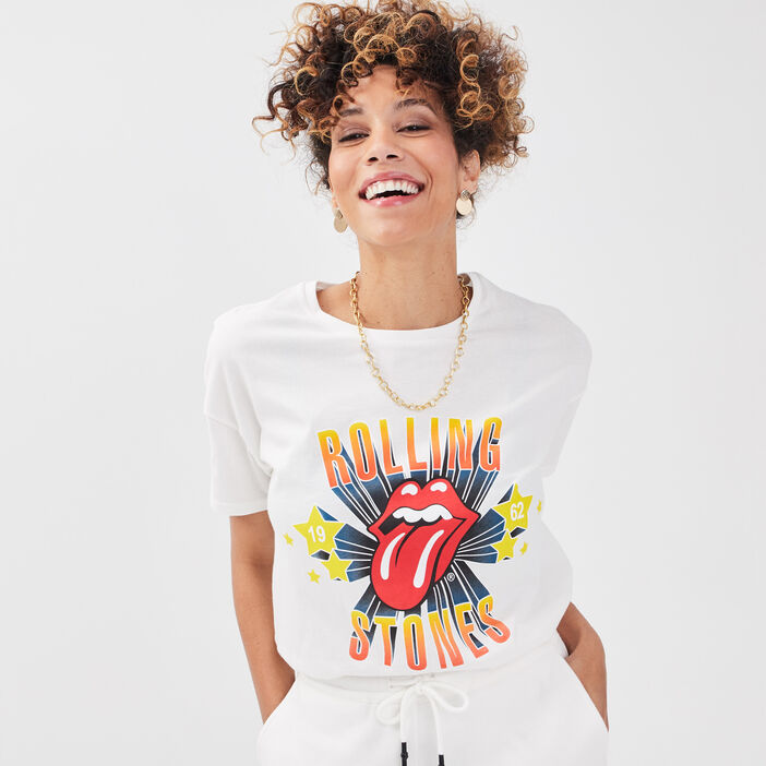 T-shirt Rolling Stones ecru femme
